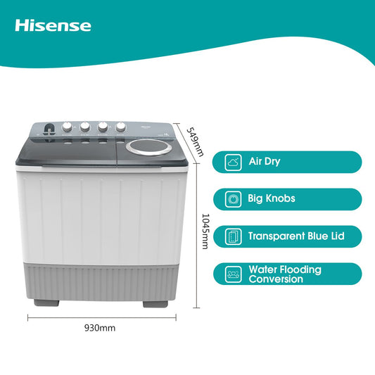 Hisense - Twin Tub Washing Machine 16kg - White