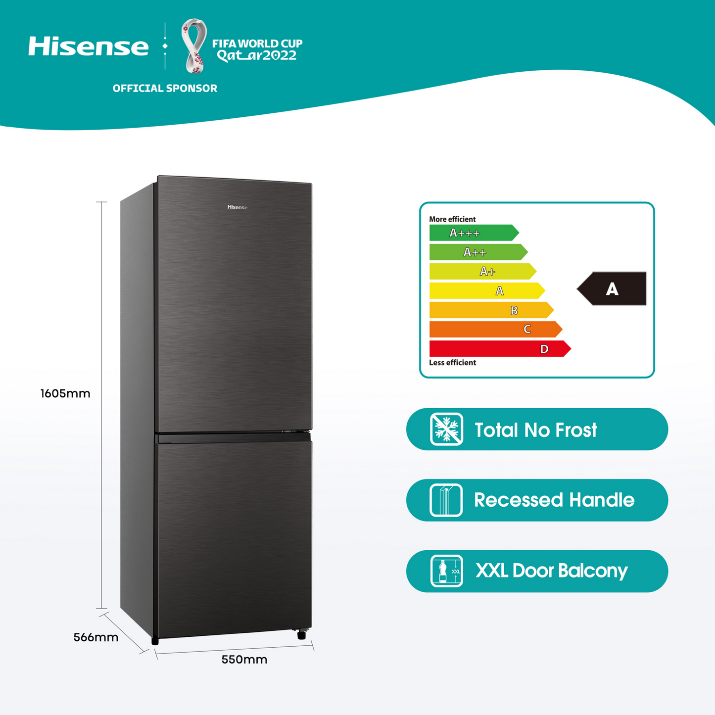Hisense 223L Bottom Freezer Fridge-Titanium Inox H310BIT