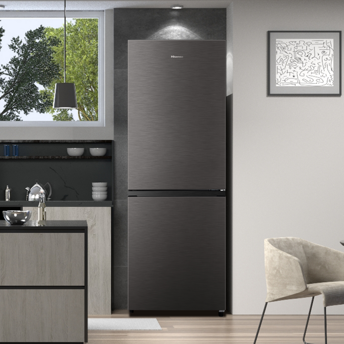 Hisense 223L Bottom Freezer Fridge-Titanium Inox H310BIT